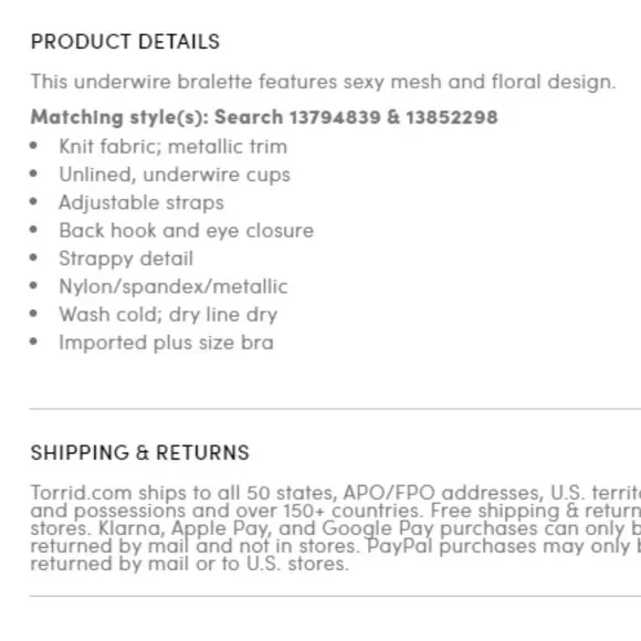 Torrid Strappy Lurex Lace Underwire Bra - Picture 5 of 7